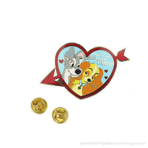 Gold Plated Arrow And Heart Personalized Lapel Pins With 2d Style